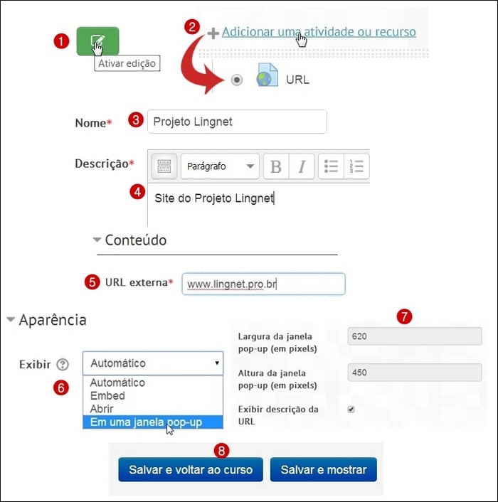 Inserir URL